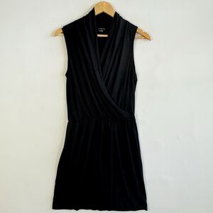 Theory Black Ruched Cross Front Jersey Knit Sleeveless Dress Women's Size Medium